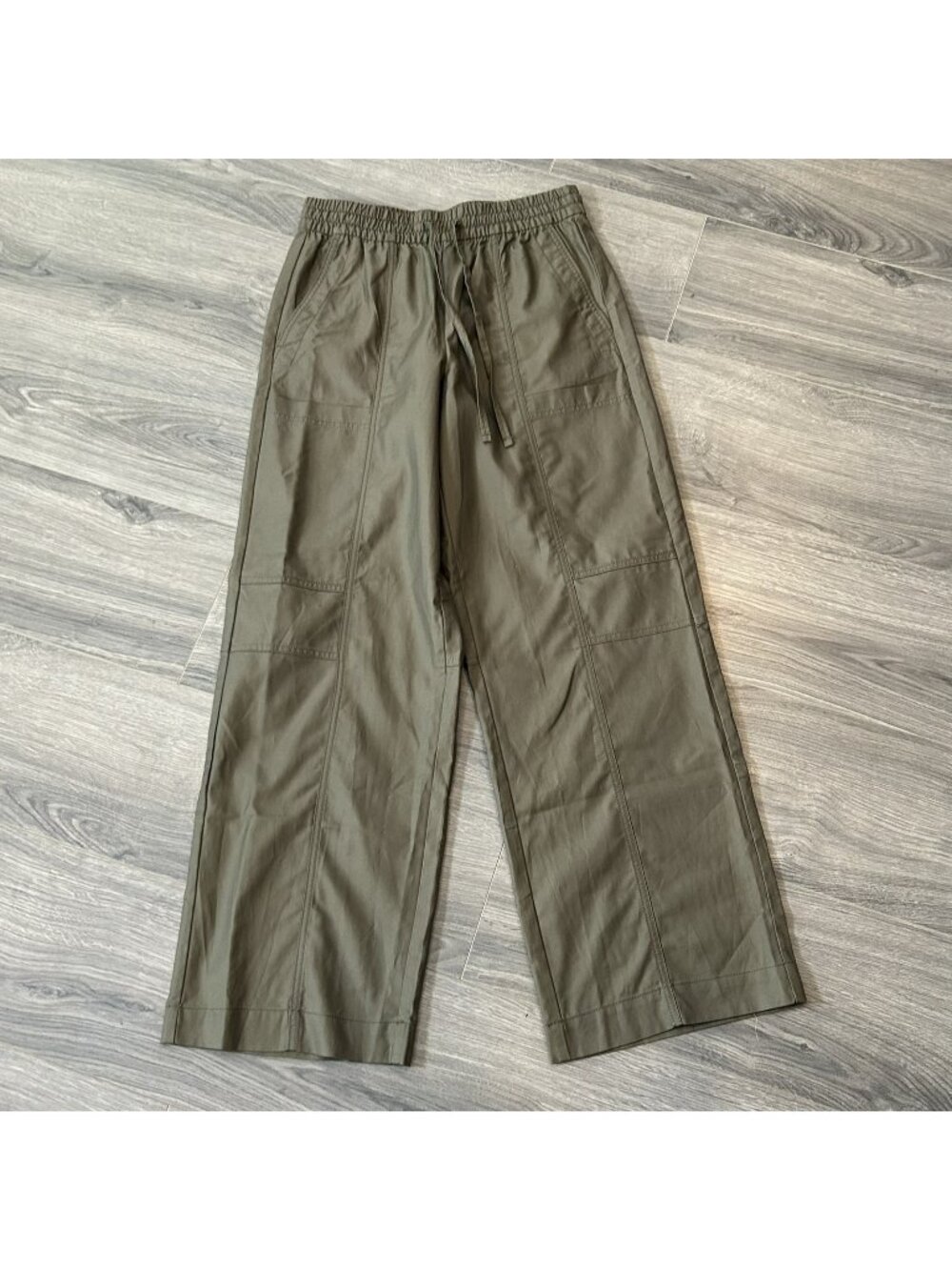 Banana Republic Pants Womens S Tall Green Wide Leg Mid Rise Twill Pull On Casual